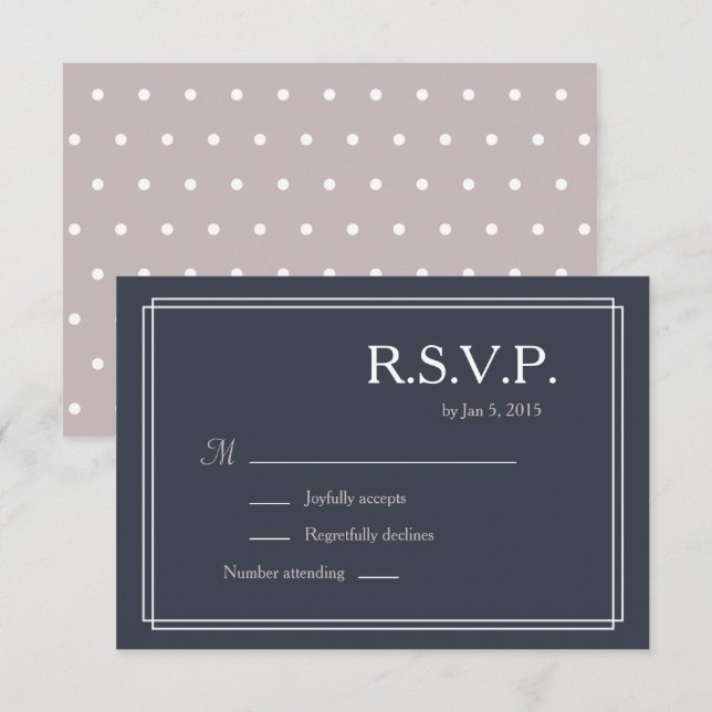 Invitation Points de polka bleu marine foncé blanc rose maria (Devant / Derrière)
