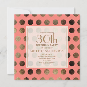 Invitation Points de polka or corail 30e anniversaire