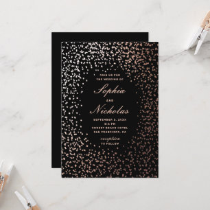 Invitation Points de polka or élégants. Mariage moderne noir