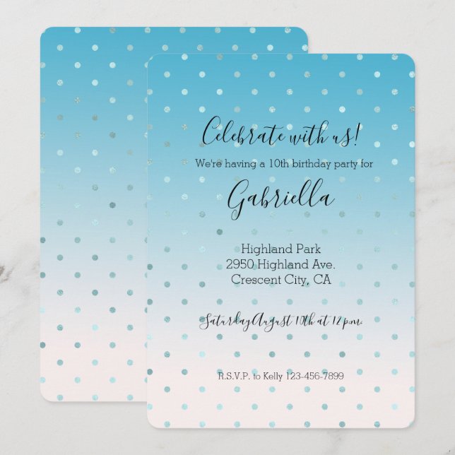 Invitation Points Glam Aqua Ombre (Devant / Derrière)