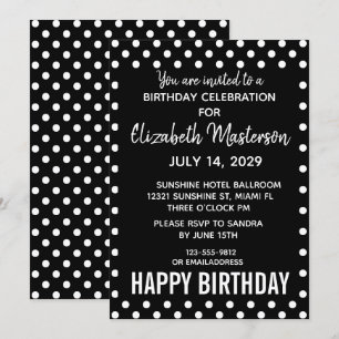 Invitation Points noirs blancs heureux Motif d'anniversaire