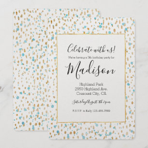 Invitation Points Ocean Blue Gold Confetti Aquarelle Annivers