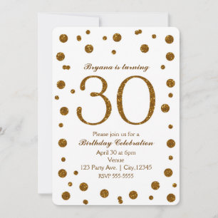 Invitation Points Parties scintillant blanc et or 30e 30 Anni