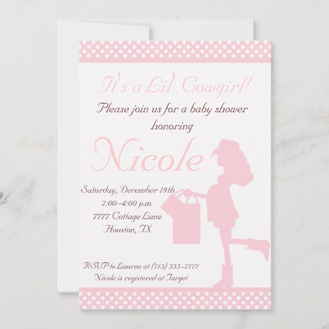 Invitation Points (roses/blancs) d'invitation de baby shower (Devant)