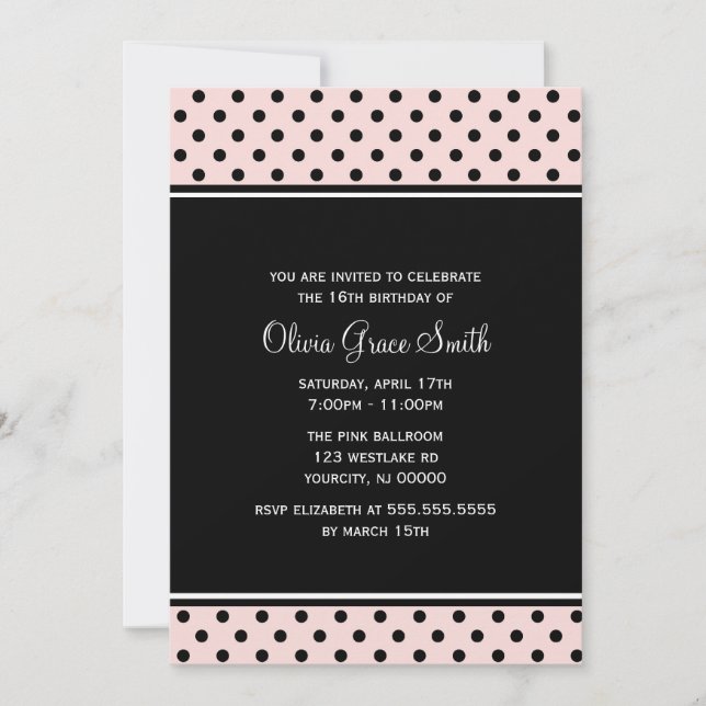 Invitation Points roses chic (Devant)