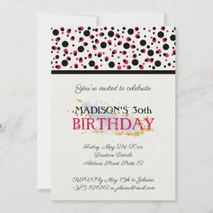 Invitation Points Tirés À La Main Motif Rose Et Noir