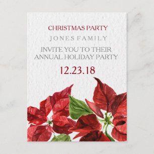 Invitation pointsetter rouge d'aquarelle pour la fête de Noël