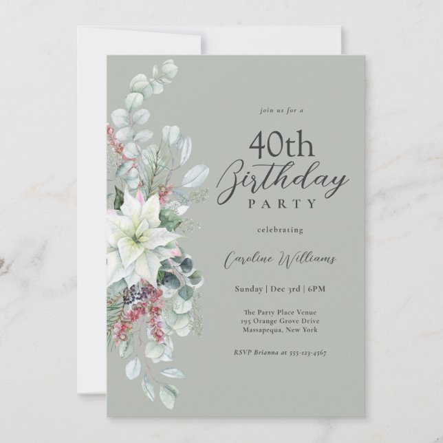 Invitation Pointsettia Florale blanche 40e anniversaire (Devant)