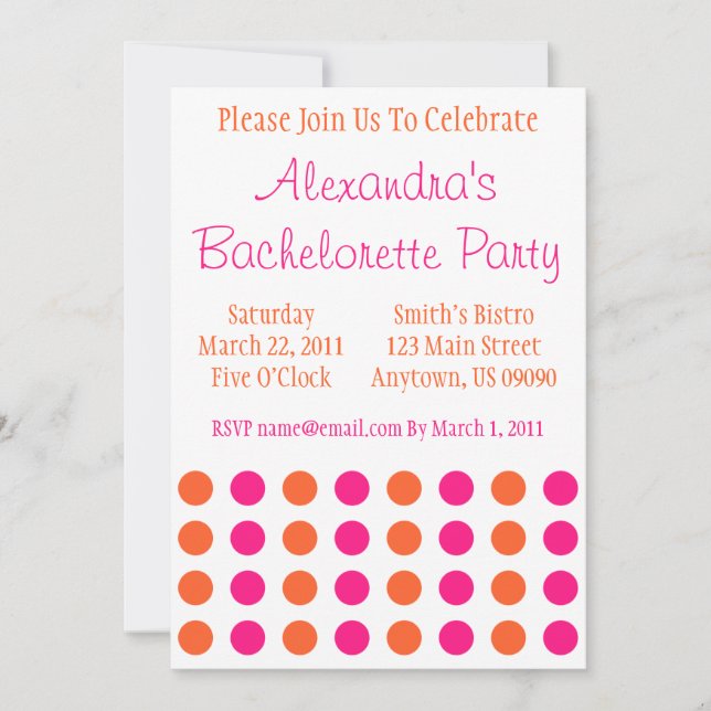 Invitation Pois Bachelorette (Hot Pink / Orange) (Devant)
