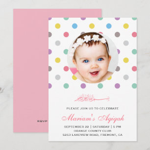 Invitation Pois colorés Baby Girl Photo Aqiqah