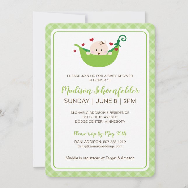 Invitation Pois dans l'invitation de baby shower de cosse (Devant)