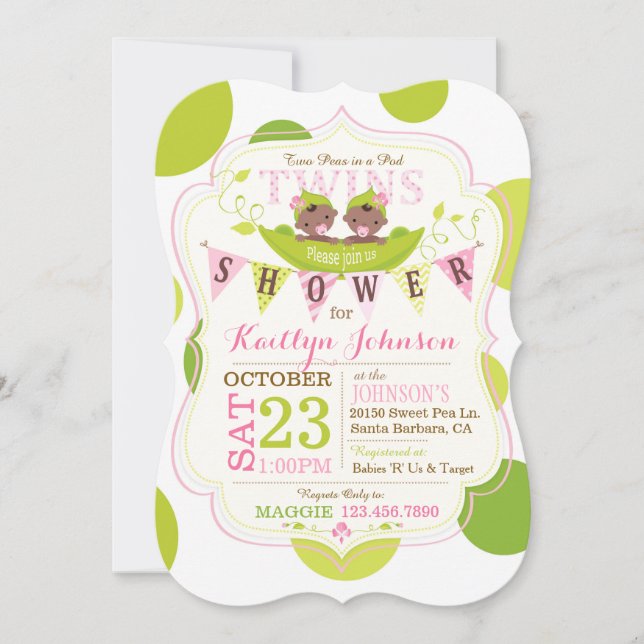 Invitation Pois dans un pod African Twins Baby shower Invitat (Devant)