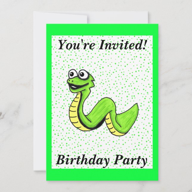 Invitation Pois de serpent Anniversaire de enfant vert brilla (Devant)