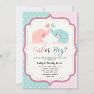 Invitation pois d'éléphants mignons sexe révéler la fête