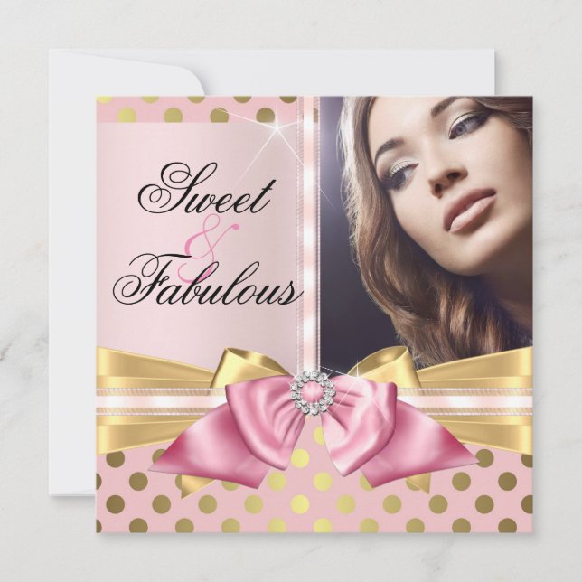 Invitation Pois d'or rose doux et fabuleux Anniversaire (Devant)