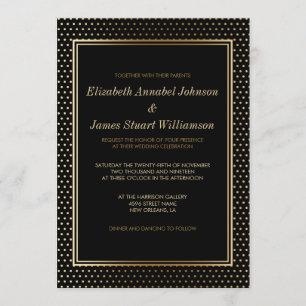 Invitation Pois d'or sur noir   Célébration du Mariage