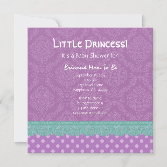 Invitation Pois et baby shower pourpres V5 de fille de (Devant)