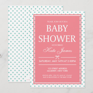 Invitation pois et Baby shower rose ruban