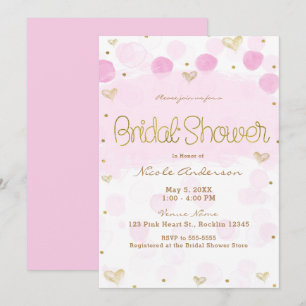 Invitation Pois et Fêtes des mariées de Coeurs en or rose