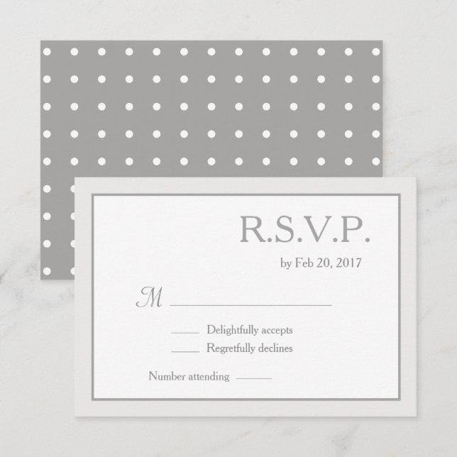 Invitation Pois gris blanc minimaliste classique rsvp (Devant / Derrière)