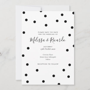 Invitation Pois noirs et blancs modernes sauvez la date