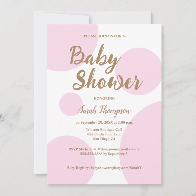 Invitation Pois rose Baby shower moderne chic (Devant)
