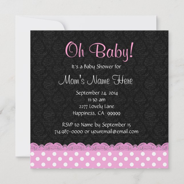Invitation Pois roses et Baby shower de dentelle (Devant)