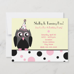 Invitation Pois roses et noires de la fête d'anniversaire de 