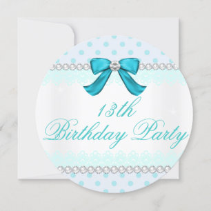 Invitation Pois turquoise, Filles 13e anniversaire