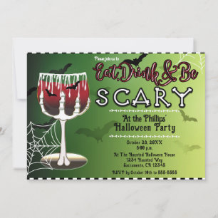 Invitation Poisoneux Skeleton Bone Bat Boire Halloween Party