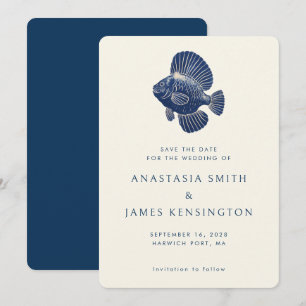 Invitation Poisson bleu marine élégant Mariage océanique mode