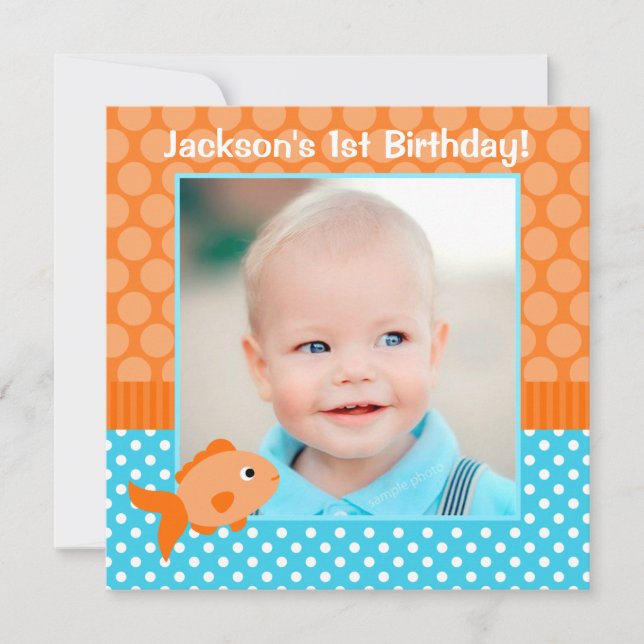 Invitation Poisson d'or Polka Dot 1er anniversaire Photo (Devant)