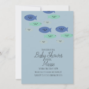 Invitation Poisson Nageant Aquarium Bleu Baby Shower