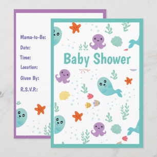 Invitation Poisson Octopus Baleines Baby shower Océan