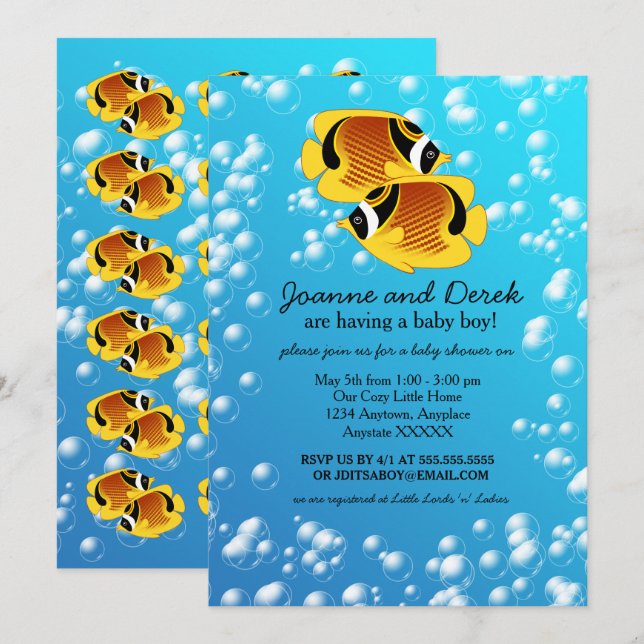 Invitation Poisson-papillon Raccoon dans une Baby Shower Eau  (Devant / Derrière)