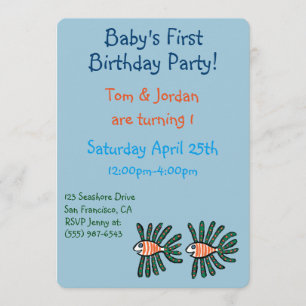Invitation Poisson vert et orange Twin Fin