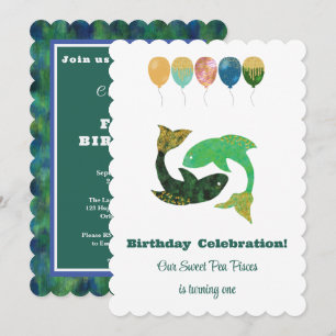 Invitation Poissons 1er Anniversaire Impressionniste Paillett