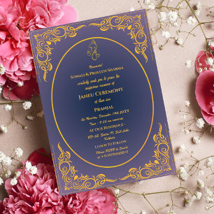 Invitation Poite Janeu Upanayanam Fil sacré hindou bleu or