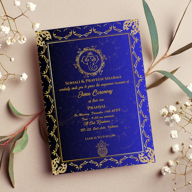 Invitation Poite Janeu Upanayanam Hindu Saint Thread Blue Gol (Créateur téléchargé)