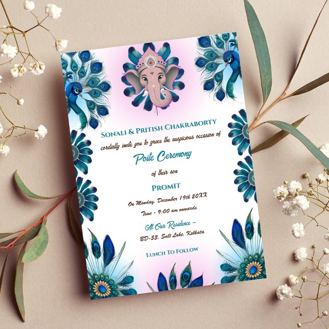 Invitation Poite Janeu Upanayanam Hindu Saint Thread Peacock (Créateur téléchargé)