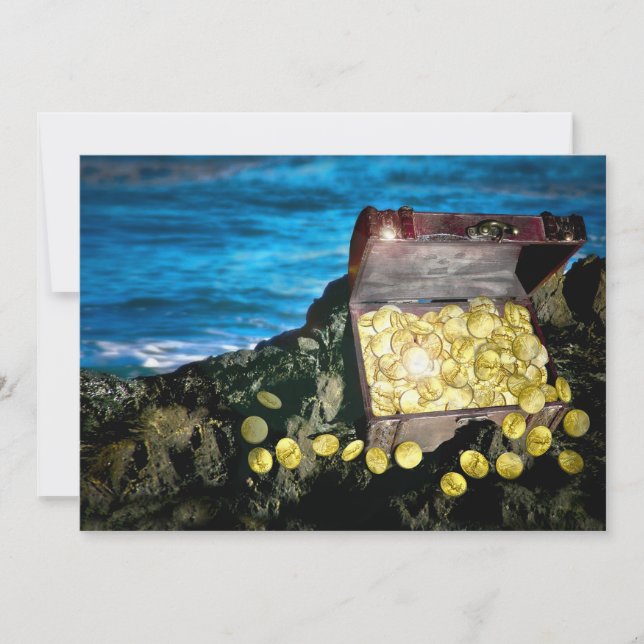 Invitation Poitrine au trésor d'or sur les rochers (Devant)