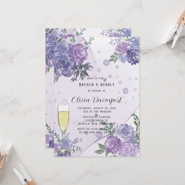 Invitation Poitrine pourpre de la tourbe Brunch & Bubbly (Devant/Arrière en situation)