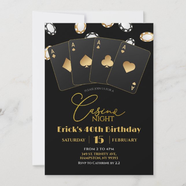 Invitation Poker Card Casino Nuit 40e 50e Anniversaire Adulte (Devant)