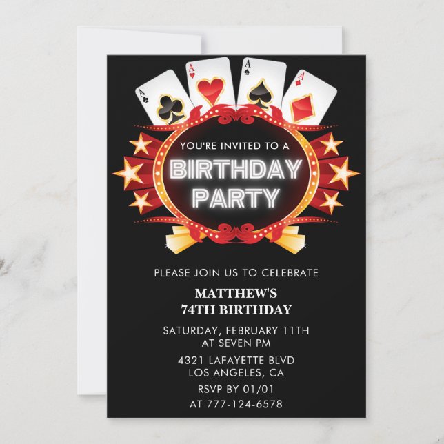Invitation Poker Casino Playing card 74e anniversaire invitat (Devant)