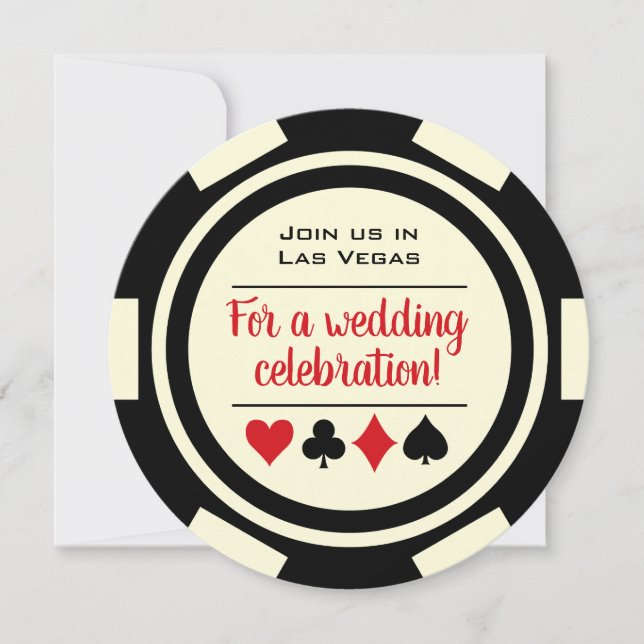 Invitation Poker Chip Black Off White Las Vegas Mariage (Devant)
