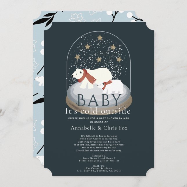 Invitation Polar Bear its Cold Navy Baby shower par courrier (Devant / Derrière)