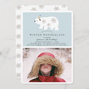 Invitation Polar Bear Winter Wonderland Photo Blue Anniversai