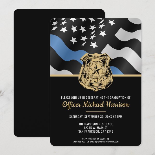 Invitation Police Academy Graduation Party Police (Devant / Derrière)