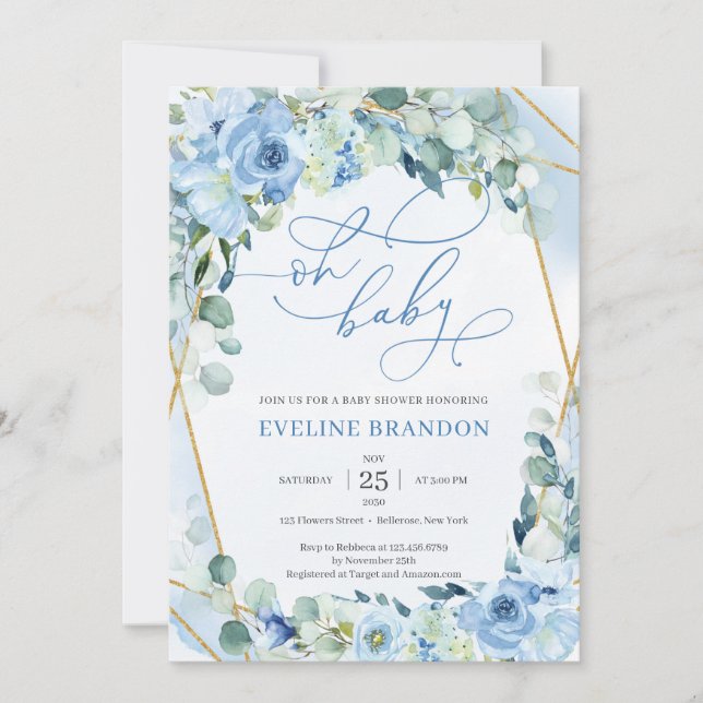 Invitation Police de calligraphie moderne Baby shower floral  (Devant)