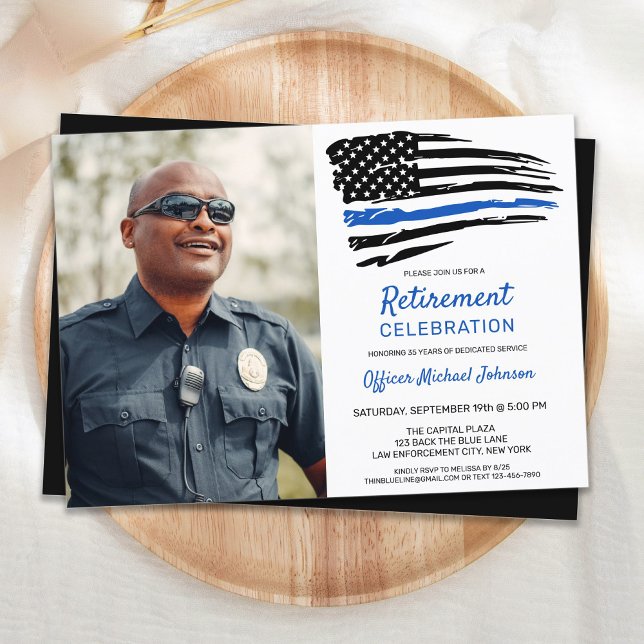 Invitation Police Ligne Bleue Mince Drapeau Personnalisé Phot (Créateur téléchargé)